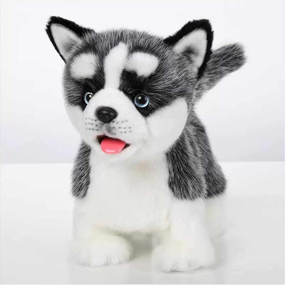 Electronic Walking Siberian Husky Stuffed Dog Toy, Realistic Interactive Puppy Pet Dog, Walking, Barking,Wagging Tail & Talking,