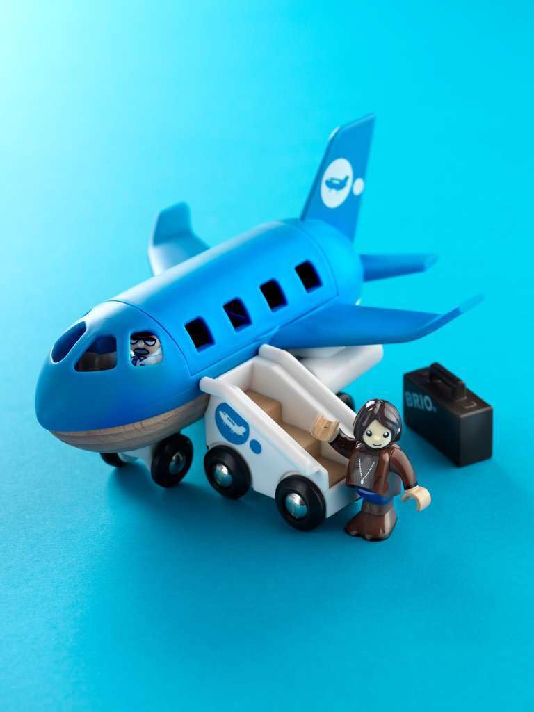 BRIO World Airplane - Wooden Toy Plane Set, Enhances Creativity, Age 3+, Blue, Model 33306, FSC® Beech Wood, Compatible with BRIO Railway