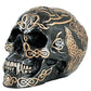 Ptc 7 Inch Black And Gold Color Celtic Pattern Skull Statue Figurine