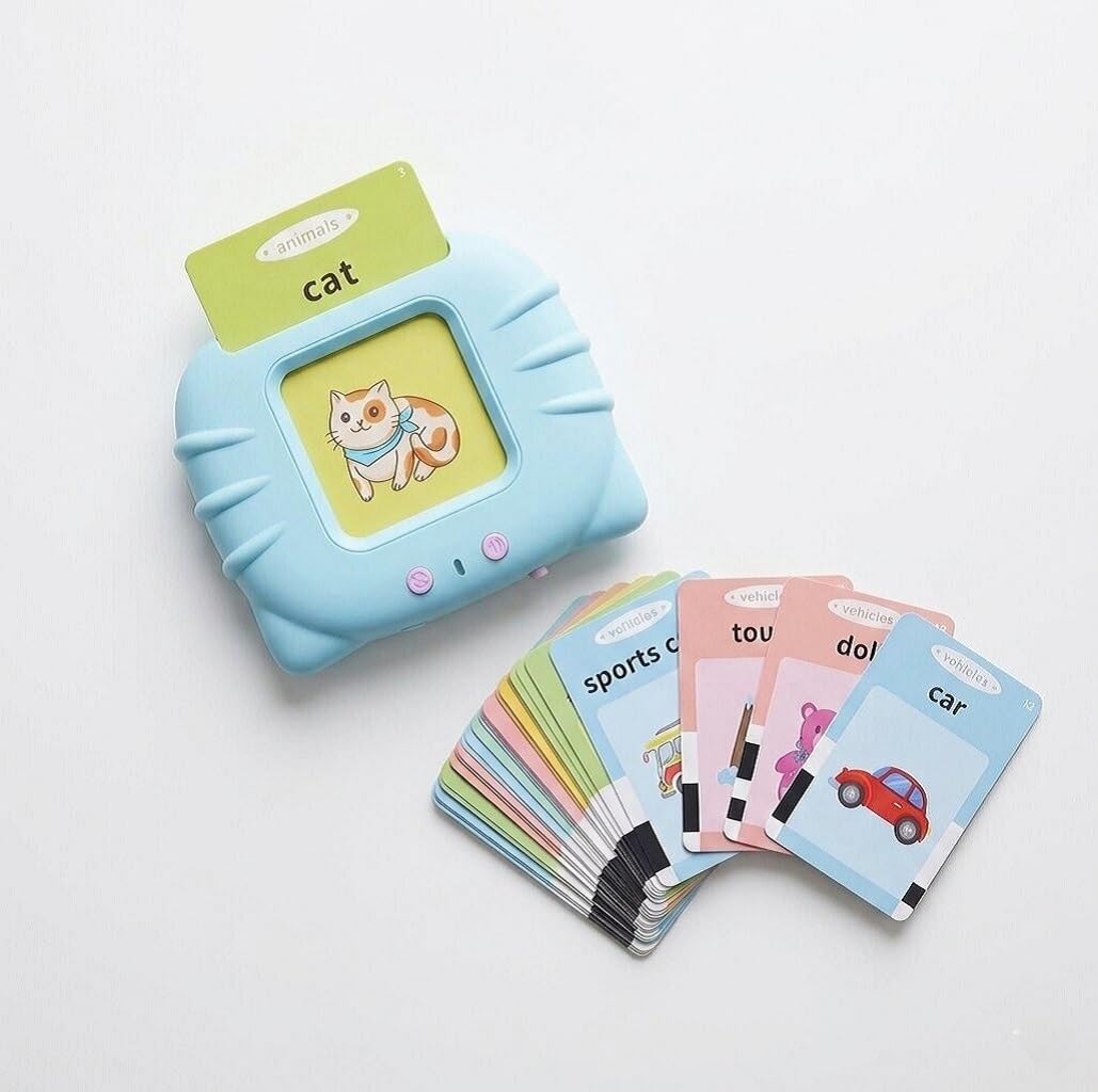 Zilltoyin English Talking Flashcards For Toddlers, Interactive Educational Card Set With Sound & Light, Animal, Vehicle, Food, P