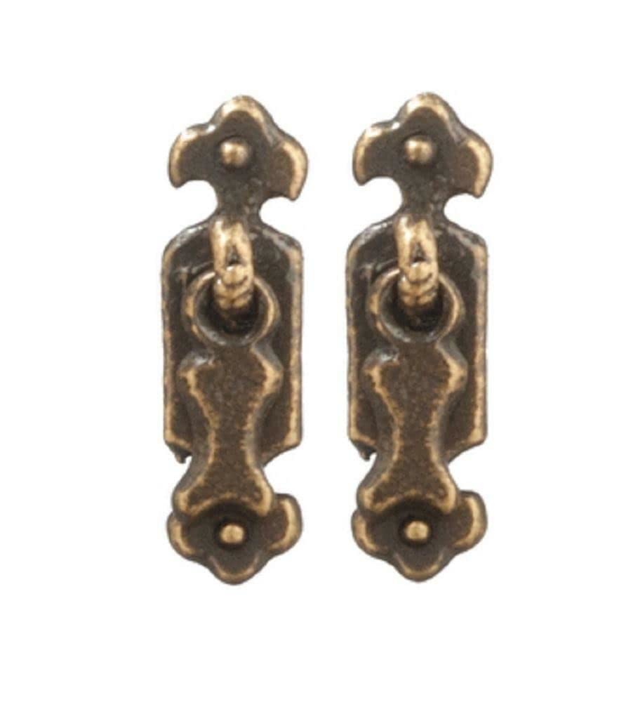 Dollhouse Antique Brass 1920's Drop Handles Drawer Pulls Miniature 1:12 Scale