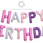 Toniful Happy Birthday Balloons Banner With Ribbon Straw, 16 Inch Mylar Foil Letters Birthday Sign Banner Balloon Bunting Reusab
