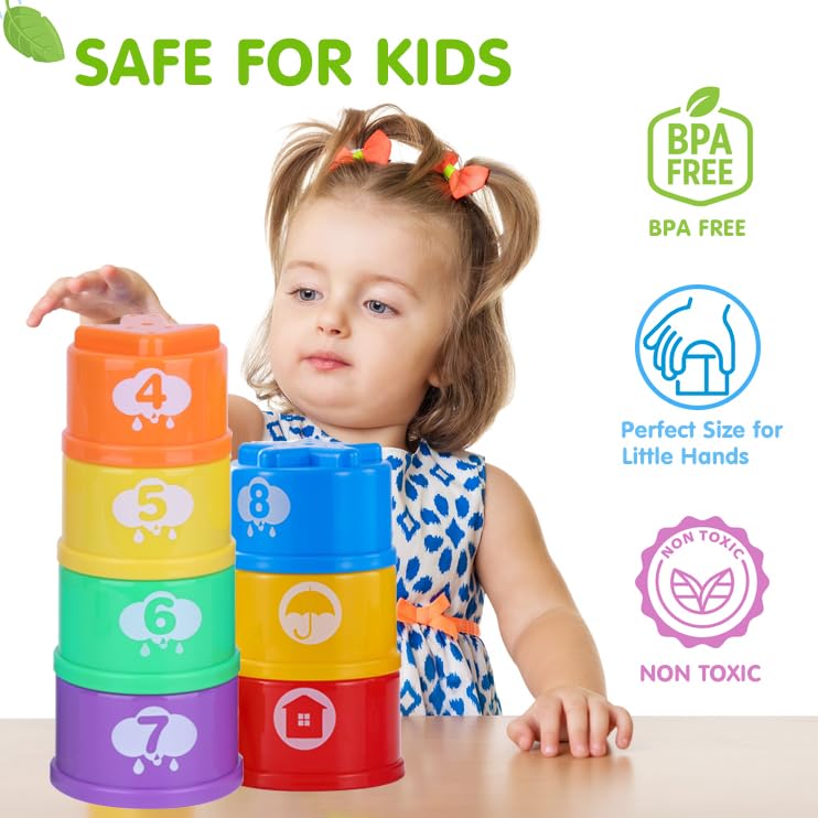 Wanonoo Stacking Cups Baby Toy Set, Stacking Toys For Toddlers 1-3 Stackable Blocks Nesting Game Montessori Developmental Toys B