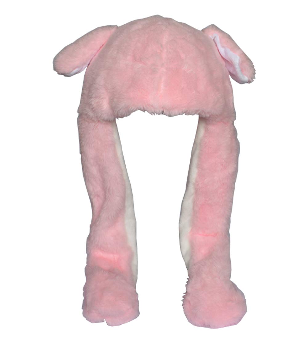 Joyhy Kids Adults Plush Hat Ear Moving Ear Flap Hat With Paw Pink Wolf