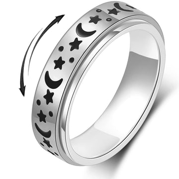 Amorartsky Spinner Ring For Anxiety Relief Fidget: Anxiety Ring For Women Men, Titanium Stainless Steel Spinner Ring, 5 Colors, 6Mm, Size 10, Moon Star Fidget Ring-Silver