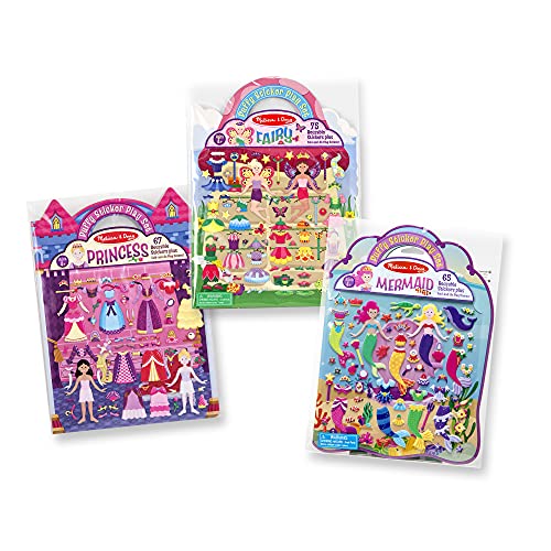 Melissa & Doug Puffy Sticker Activity Books Set: Princess, Mermaid, Fairy - 180+ Reusable Stickers - Reusable Dress Up Doll Stic