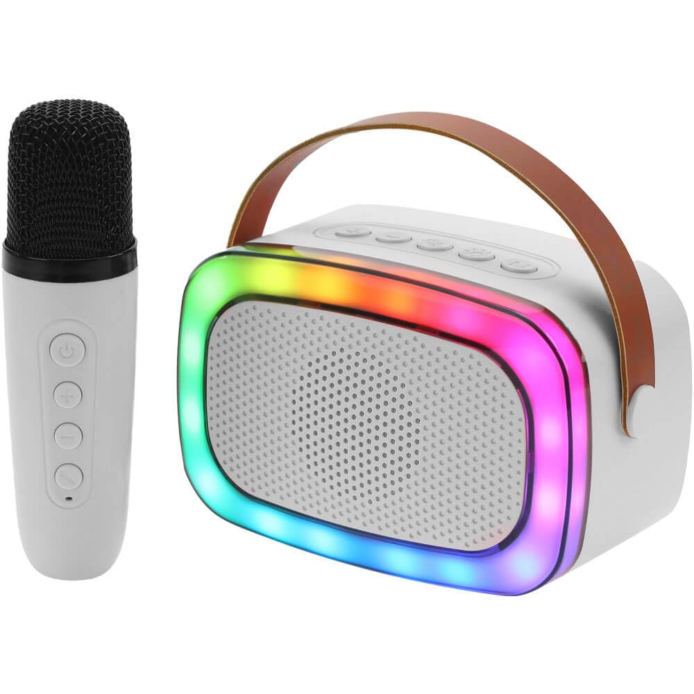IQ Sound IQ-908K Mini Karaoke Bluetooth Speaker with Wireless Microphone, RGB Lights Surround, Fun Voice Changing in Rechargeabl