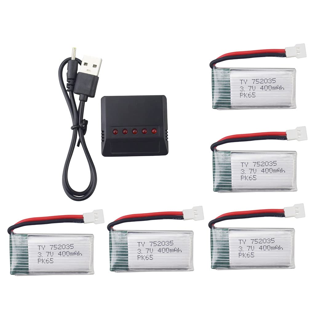 sea jump 5PCS 3.7V 400mAh High Rate Lithium Battery with 5 in 1 Charger for Hubsan H107C H107L SYMA Q11 X11C HS170C F180C TOZO Q