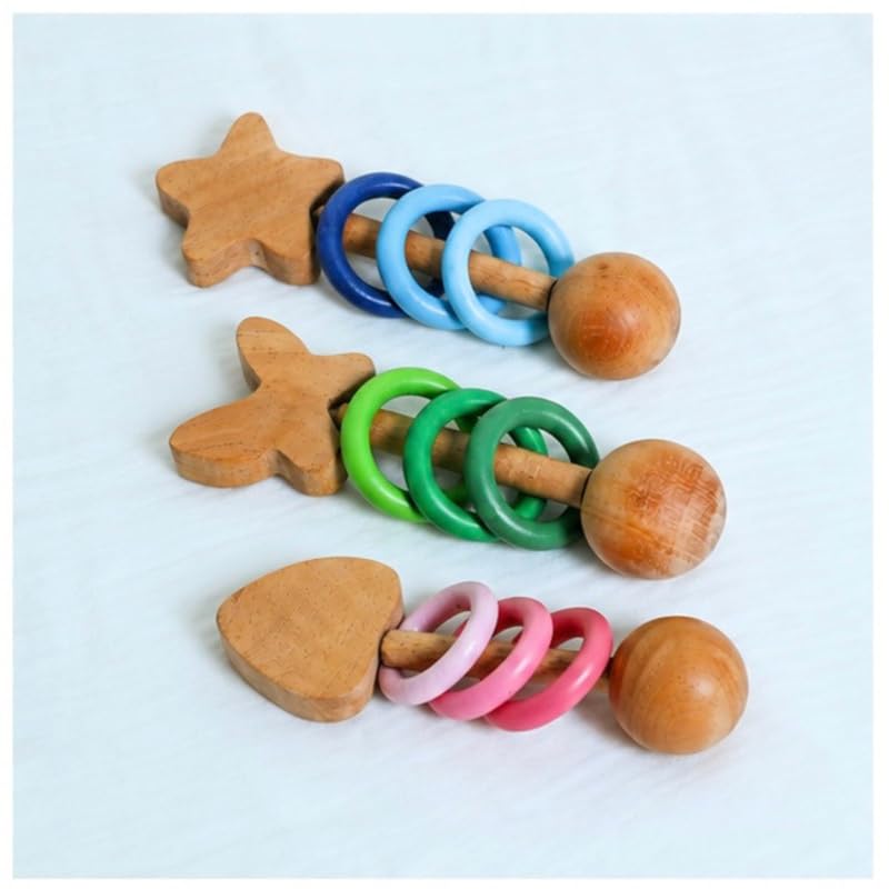 Gubbachhi Wooden Rattle Set (Titli+Dil) | Set Of 2 Natural Beechwood Baby Rattles | Sensory & Grasping Toys For Infants | Non To