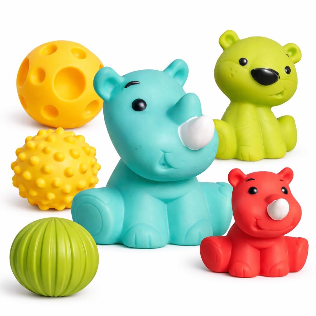 Prime Brands Silicone Chu Chu Toys For Babies  Baby Sensory Teething Toys Set With Animal & Textured Balls | Bpa Free Food Grad