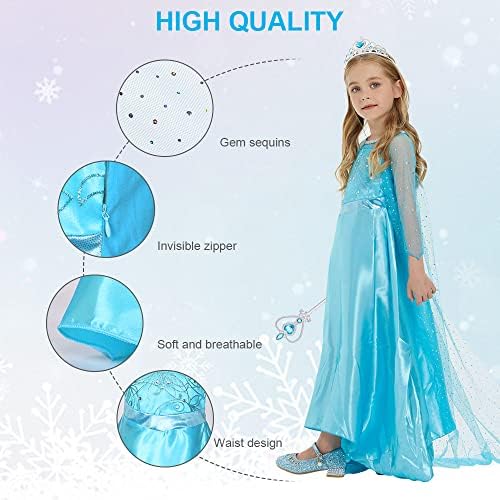Uraqt Princess Dress Costume For Girls Princess Costume Fancy Dress Up For Halloween Birthday Party Queen Cosplay With Crown Wan