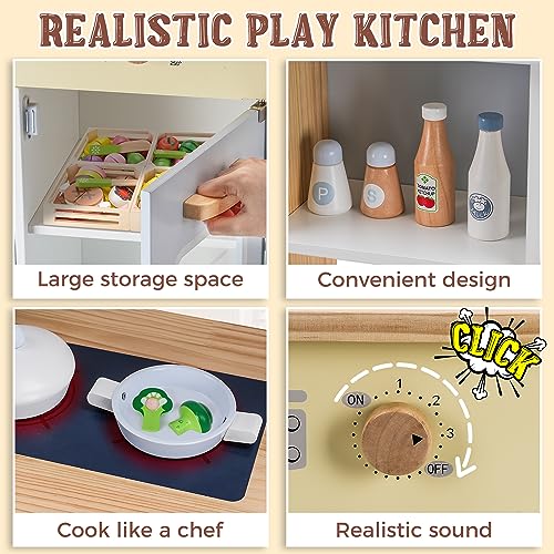 WoodenEdu Kitchen Playset for Kids Ages 3-8, Wooden Pretend Play Kitchen with Cooking Accessories, Dimensions: 38    H x 31    W