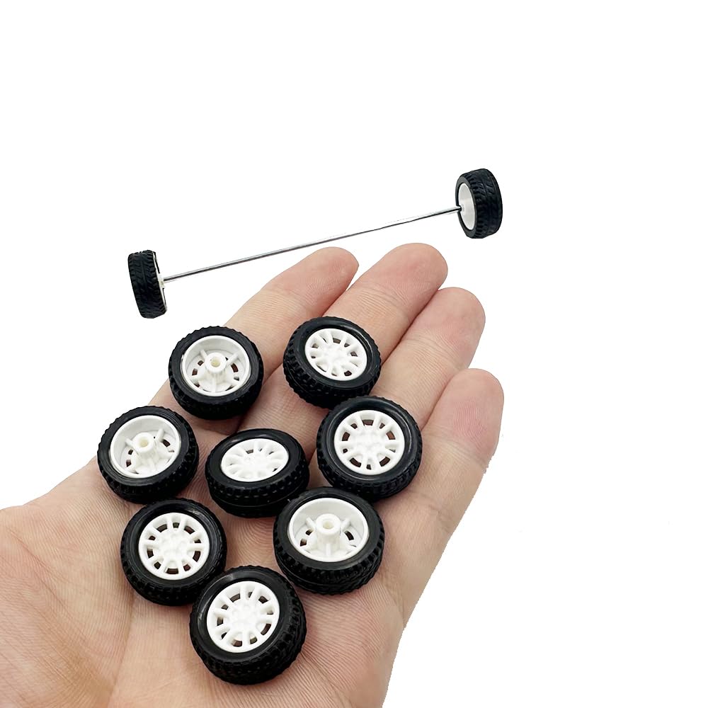 10PCS Small Toy Car Wheels 20mm Rubber Tire with 5PCS Shaft Round Axles for for DIY Model Toy RC Car Accessories (2X20MM)