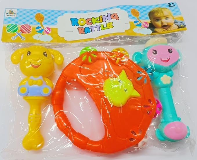 Solsha Tim Tim Rocking Rattle Set For Babies  3Piece Colorful Infant Rattle Toys  BpaFree & Safe Plastic  Early Sensory Pla