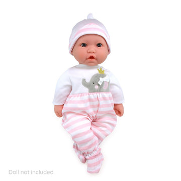 Jc Toys | Berenguer Boutique | Baby Doll Outfit | Pink Striped Long Onesie With Headband, And Booties | Ages 2+ | Fits Dolls 14'- 16'