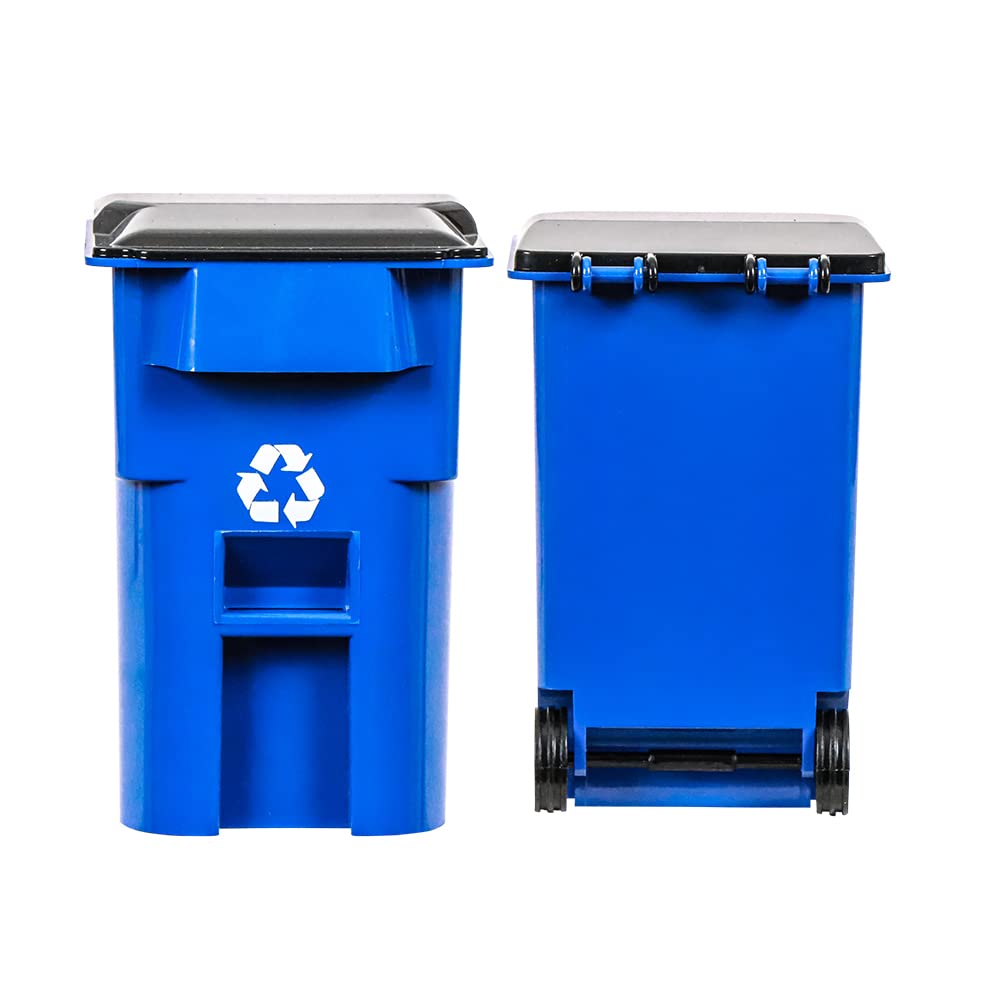 Set Of 4 Mini Trash & Recycling Cans With Lid & Wheels For Wwe Wrestling Action Figures