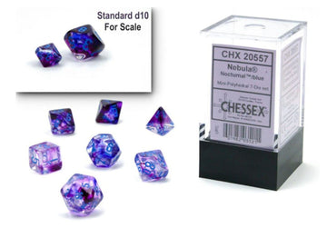 Chessex Dice Set - 10mm Nebula Nocturnal/Blue Luminary Polyhedral Dice Set - Dungeons and Dragons D&D DND TTRPG Dice - Includes