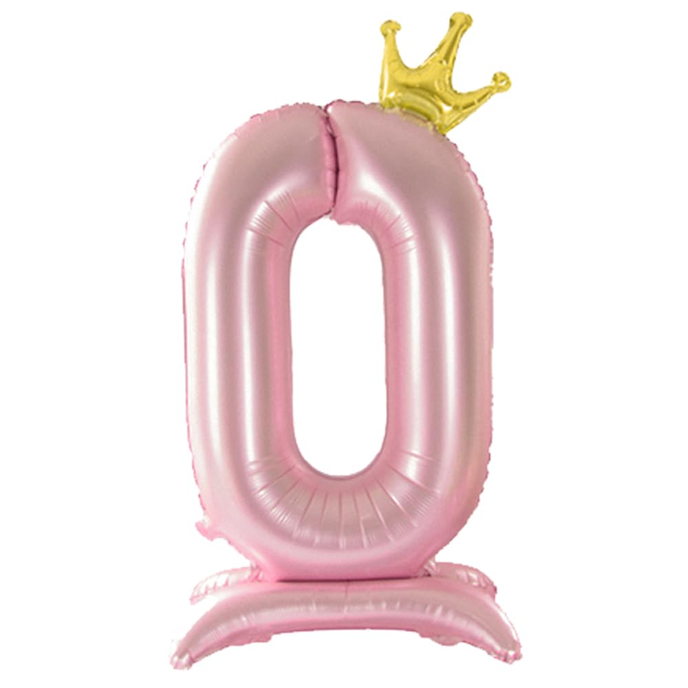 Alainzeo 42 Inch Pink Number Balloons 0-9 With Crown, Helium Aluminum Foil Big Number Balloons For Birthday, Wedding Anniversary