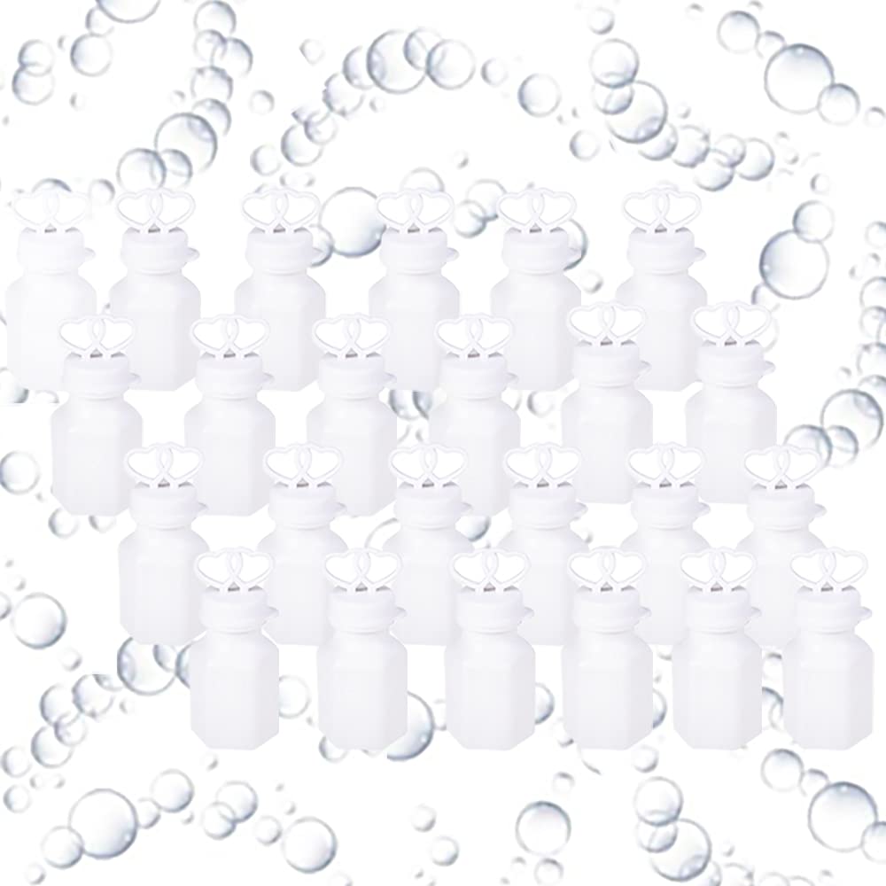 The Dreidel Company Valentine'S Double Hearts Wedding Bubbles In A Mini White Bottle, Includes Bubble Wand, Hexagon Bubble Bottles Party Favors, 0.6 Oz Mini Bottle (Pack Of 24)