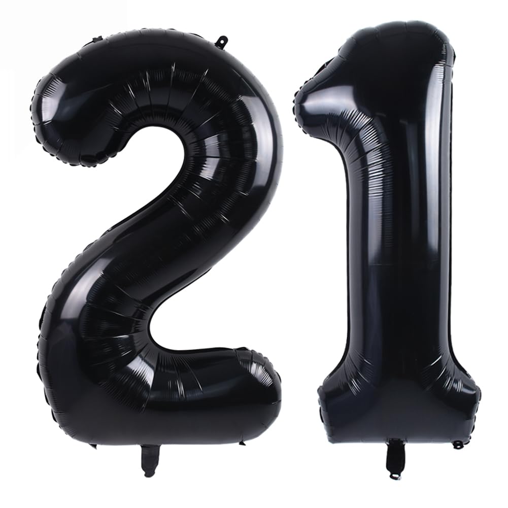 Toniful 40 Inch Large Black Number 21 Balloons Giant Digital 21 Or 12 Helium Balloons, Foil Mylar Big Number Balloons For 12Th O