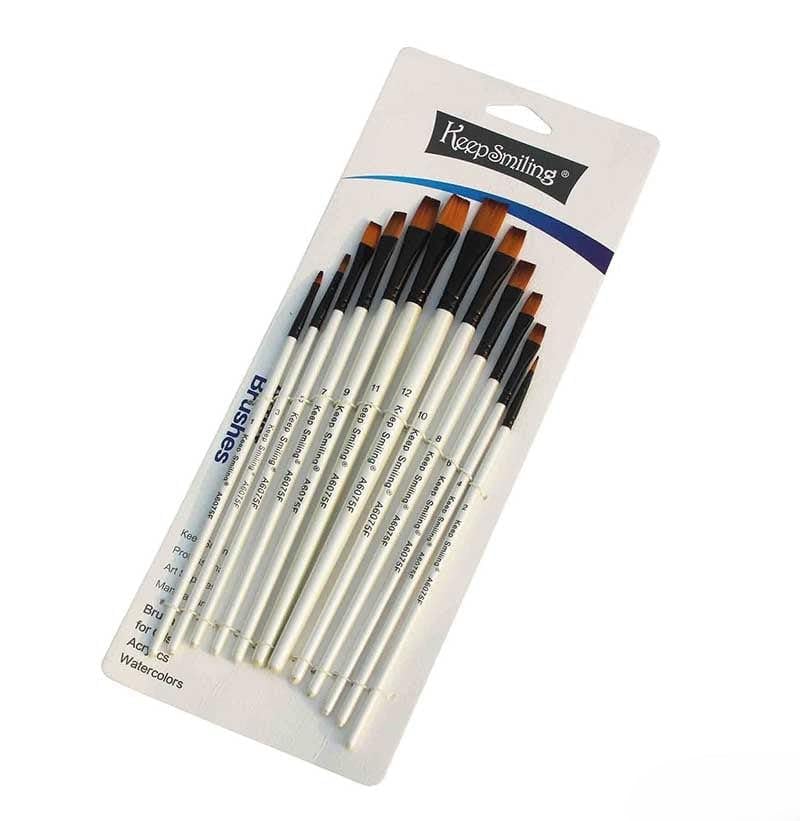 Professional Painting Brush Set  Soft Bristles, Ideal For Acrylics, Watercolor & Oil Paints (12Pc Paint Brush White Handle Flat