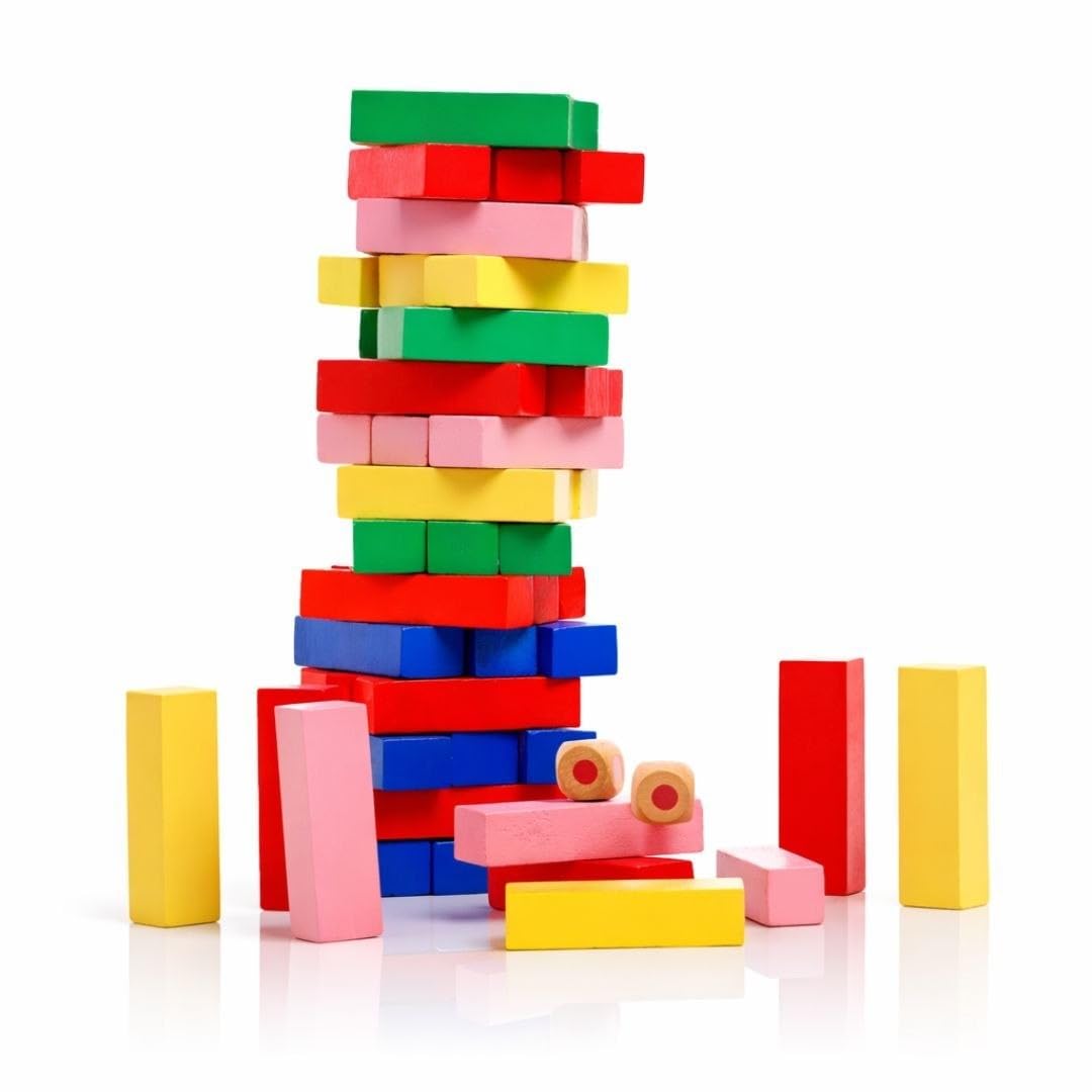 Woodlyra Colorful Wooden Stacking Tower Game With Dice For Kids
