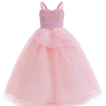 Szytypyl Wicked Glinda Costume for Girls Witch Pink Sequins Tulle Dress Up