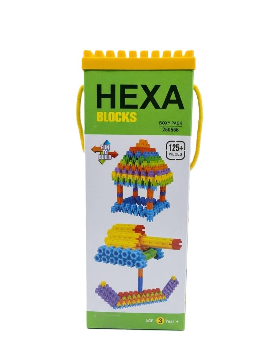 Elegance Style Hexagonal Building Block Set, 125+ Piece, Creative Interlocking Construction Toy With Storage Case