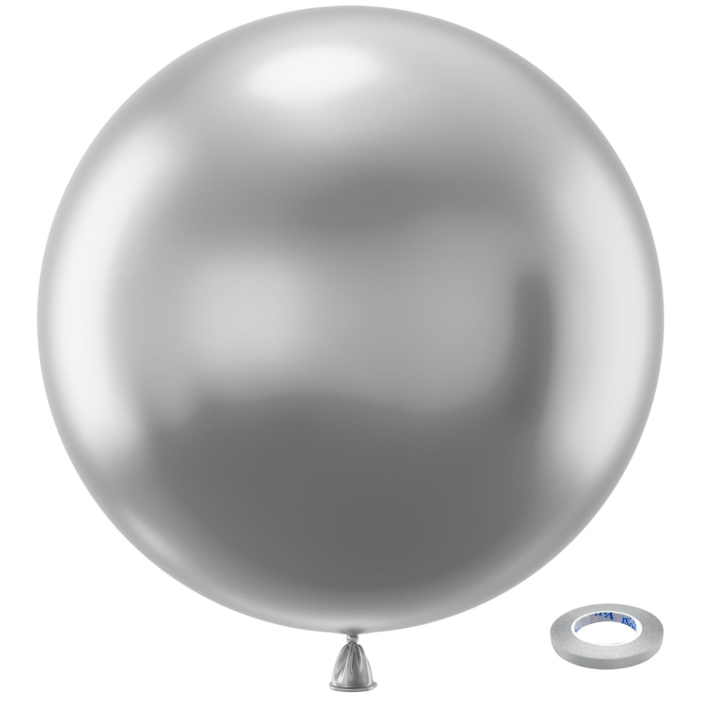 Bezente 36 Inch Metallic Silver Giant Balloons - 8 Pack Jumbo Latex for Weddings, Baby Showers, and Birthday Parties