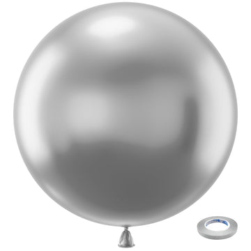 Bezente 36 Inch Metallic Silver Giant Balloons - 8 Pack Jumbo Latex for Weddings, Baby Showers, and Birthday Parties