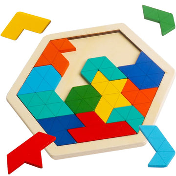 Skrtuan Wooden Hexagon Puzzle For Kid Adults Brain Teaser Blocks Puzzles Games Toy Shape Pattern Block Tangram Geometry Logic Iq Stem Montessori Educational Gift For All Ages Children Boys Girls
