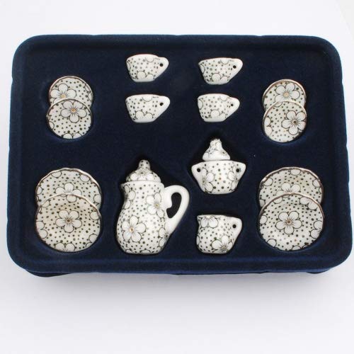 Nw 1 Set 15 Pieces 1:12 Ceramics Tea Cup Set Lovely Dollhouse Decoration Set Dollhouse Kitchen Accessories(#3)