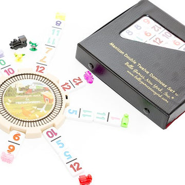 Bello Games Mexican Double Twelve Professional Numbered Dominoes Set With Hub, Trains & Chickens