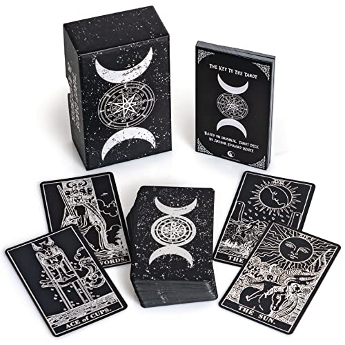 Prophet Silver Foil Tarot Cards Deck,78 Original Tarot Cards Fortune Telling Game with Guide Book for Beginners,Tarot Cards Stan