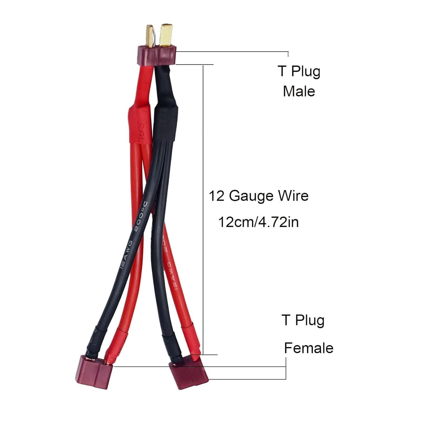 2Packs T Parallel Y Splitter Battery Connector 12AWG Cable Dual Extension Y Splitter Male to 2 Female for RC Quadcopte Multiroto