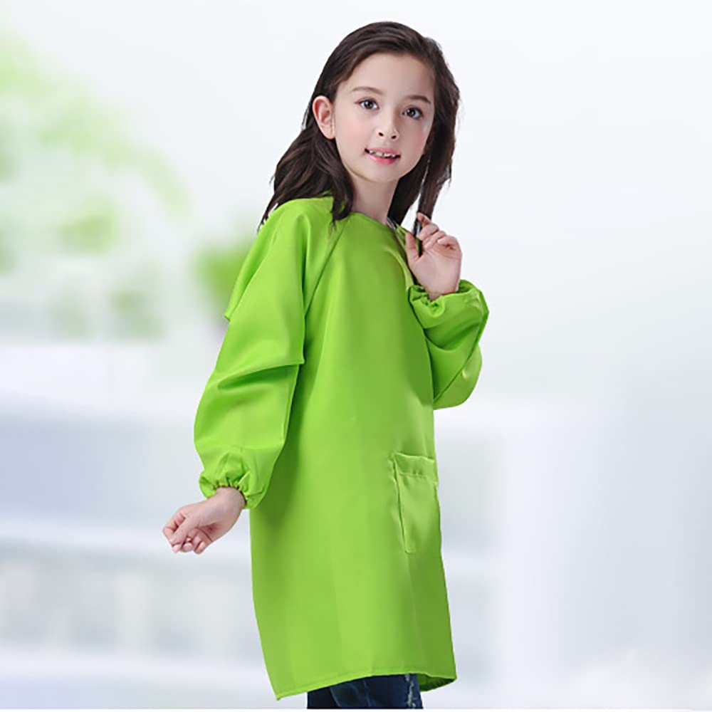 Huahui Kids Art Smock Waterproof Painting Apron for Preschool Boys Girls Eating Kindergartner, Green