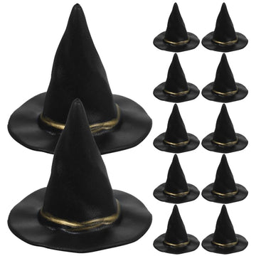 SAFIGLE 12pcs Mini Witch Hats:Tiny Witch Hats Halloween Black Plastic Caps for DIY Crafts, Party Decorations, Dollhouse Props, a
