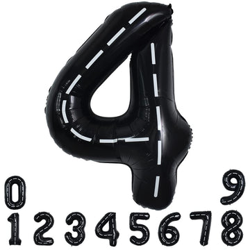 Toniful Race Car Black Balloons Car Birthday Party Supplies,40 Inch Giant Jumbo Helium Foil Mylar Big Number 4 Digital 4 Balloon