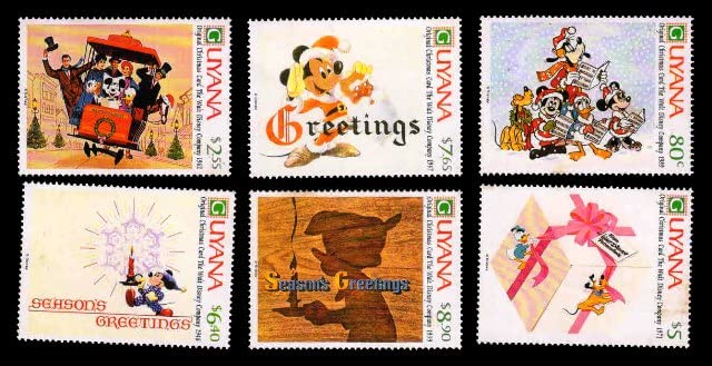 Isc~ Guyana 1991 Stamps, Christmas Cards On Stamps, Mickey Mouse & Friends, Cartoon On Stamps. Set Of 6 Mnh. S.G. 32263231, Gen