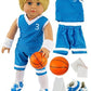 American Fashion World Boys Blue Basketball Uniform for 18-Inch Dolls | Accessories Included | enhanced Quality & Trendy Design | Dolls Clothes | Outfit Fashions for Dolls for Popular Brands