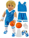 American Fashion World Boys Blue Basketball Uniform for 18-Inch Dolls | Accessories Included | enhanced Quality & Trendy Design | Dolls Clothes | Outfit Fashions for Dolls for Popular Brands