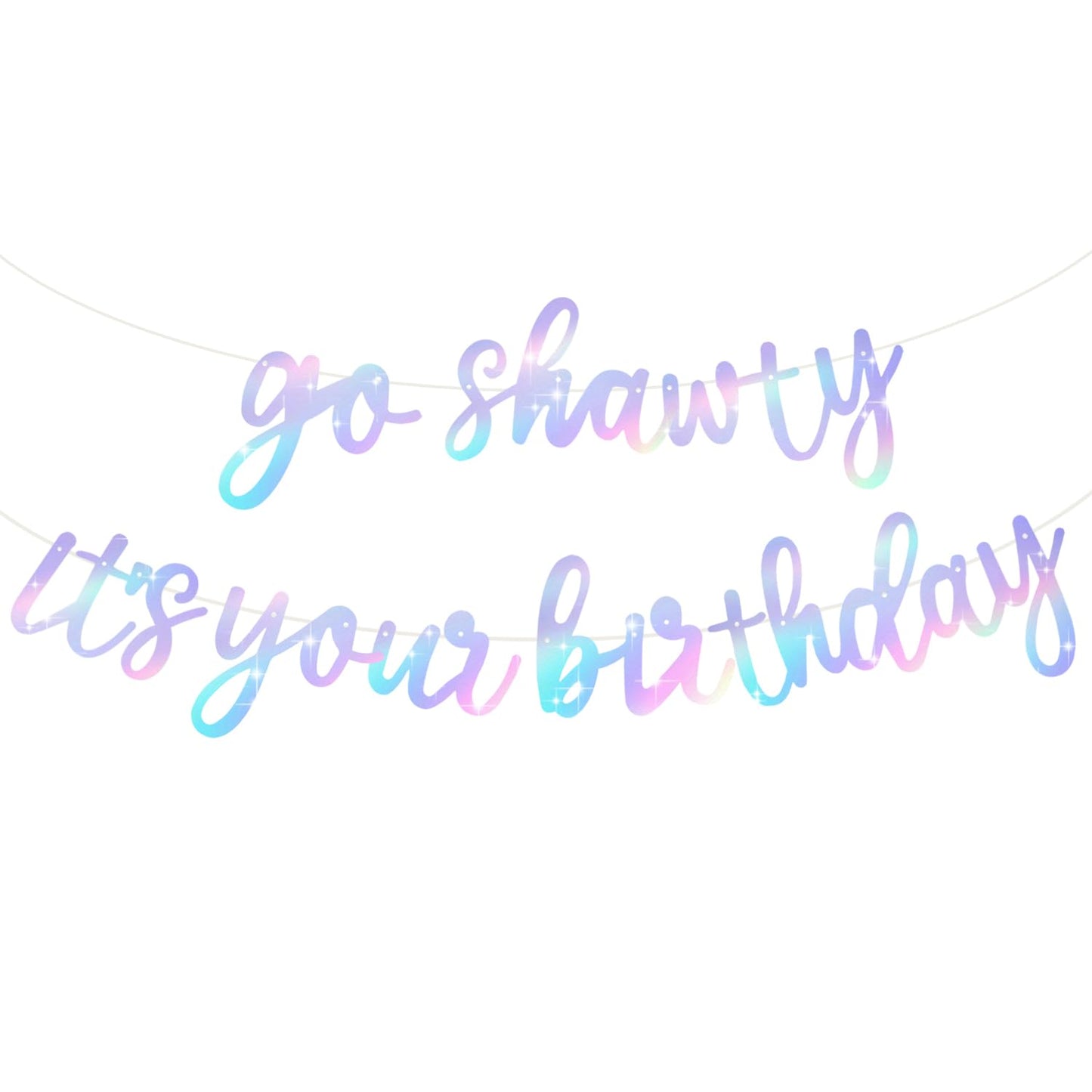 Beishida Iridescent Go Shawty It'S Your Birthday Banner - No Diy - Hip Hop Theme Glitter Happy Birthday Banner - Pre-Strung - Bl