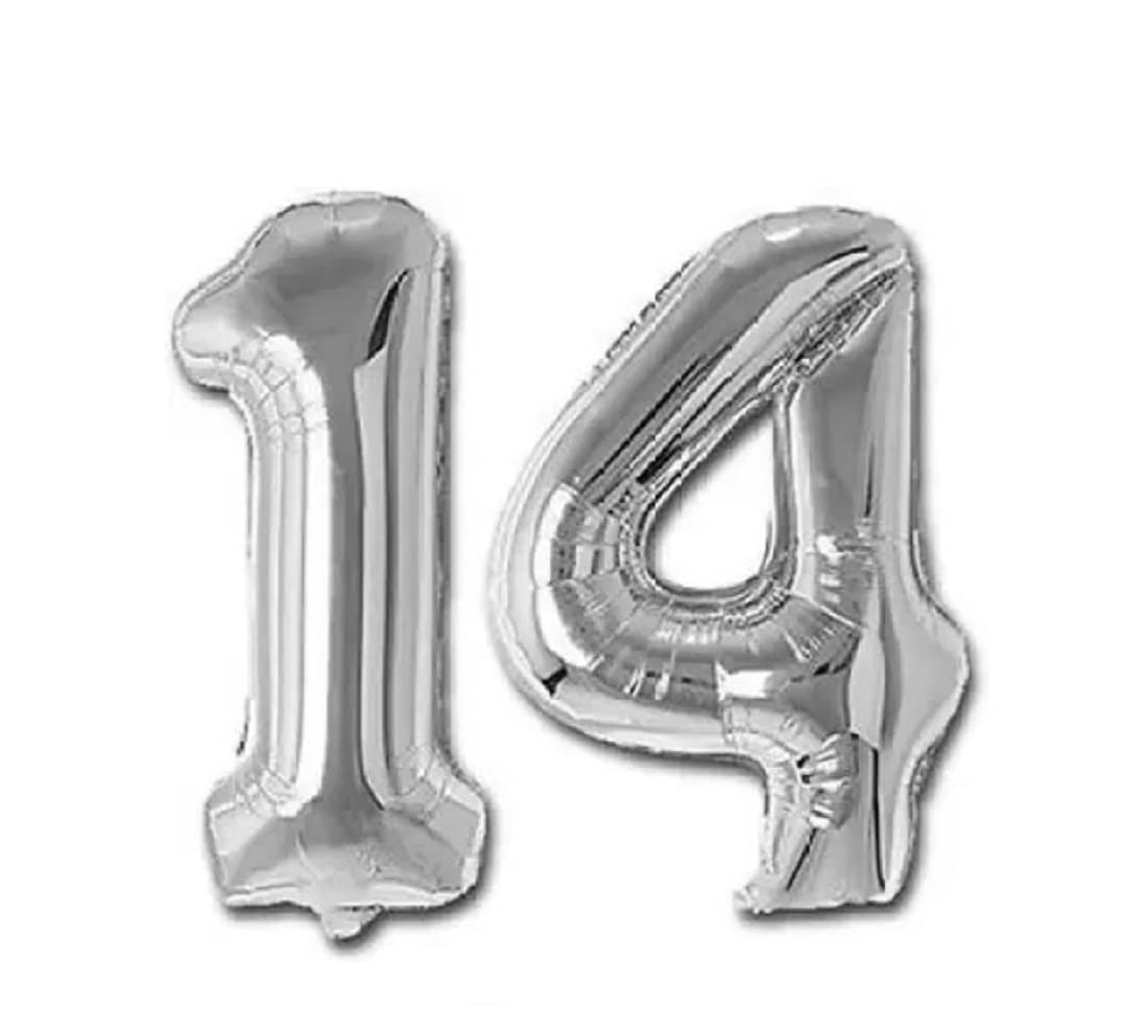 AR GIFTZADDA 14 Number Foil Balloon Silver (16inch),14th Birthday Decoration, Kids Party Decor, Theme Birthday Party, Foil Ballo