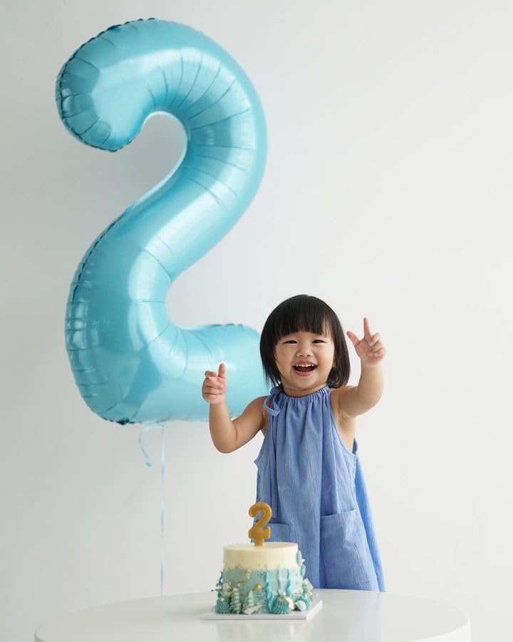 Pearlescent Blue 4 Balloon, Number Balloons 40 Inch, 4Th Birthday Decorations For Girls Boys, Four Large Numbers For Party Decor