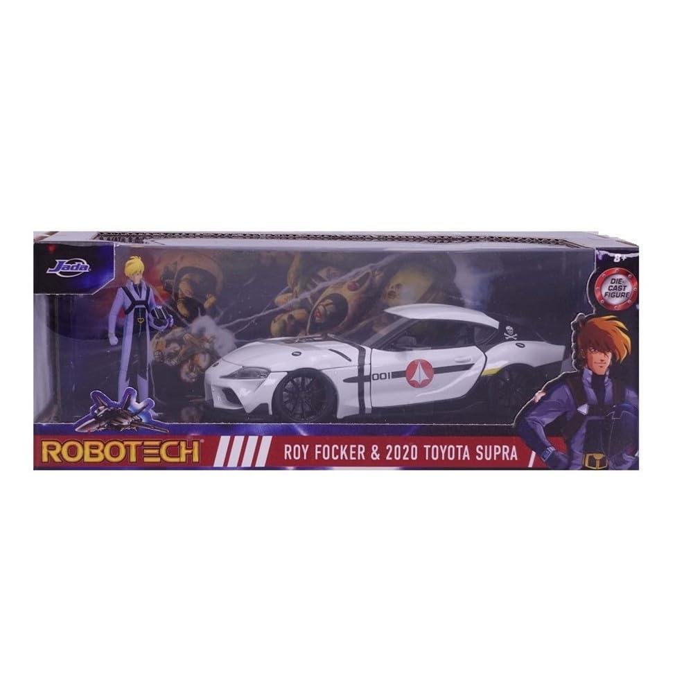 Robotech 1:24 2020 Toyota Supra Die-cast car & 2.75 Roy Focker Figure Toys for Kids and Adults