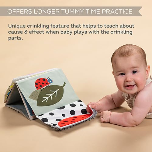 Taf Toys Tummy Time Sensory Book With Crinkle Pages & Soft Textures, High Contrast Patterns, Baby-Safe Mirror For Newborns And I