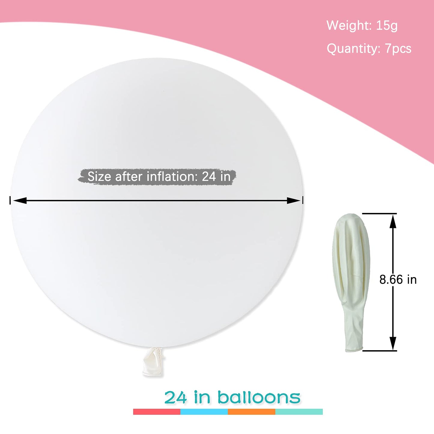 In-Jooyaa 24 Inch Latex Big Round Balloons 7 Pack White Thick Giant Balloons For Photo Shoot Wedding Baby Shower Birthday Party