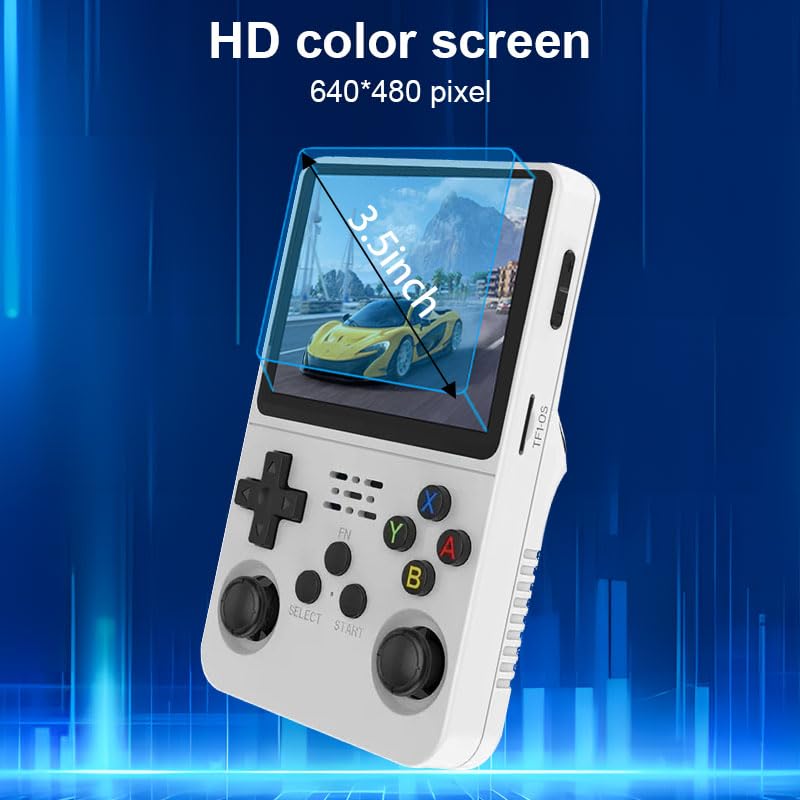 R36S Handheld Game Console  3.5 IPS Screen Retro Game Emulator with Open Source System  Portable Video Gaming Player with Built in 3000+ Games  64GB TF Card  Gift for mature-themeds Teens Kids  White