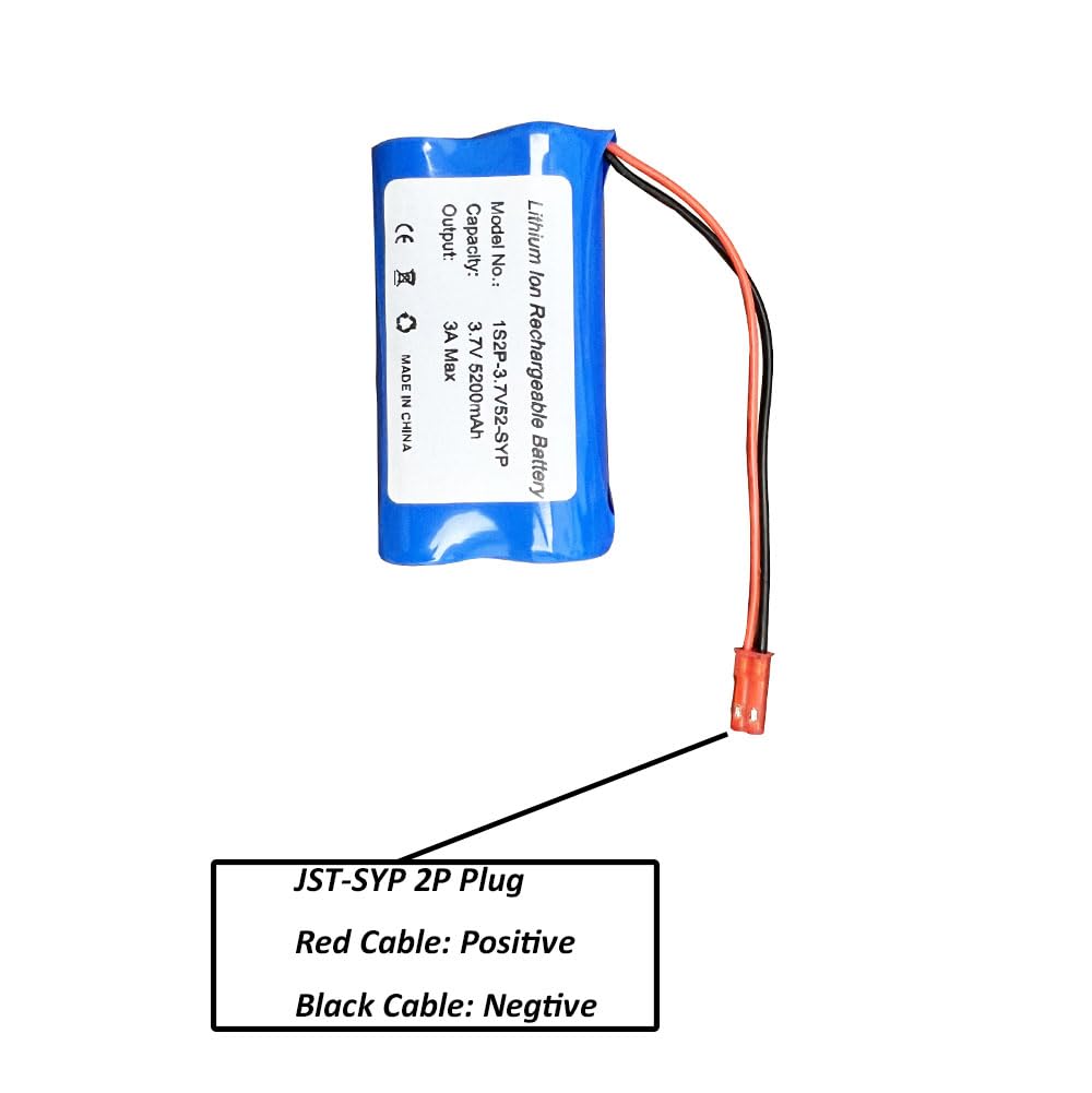 Seasider 3.7V 5200Mah Li-Ion Rechargeable Battery With Jst 2Pin Red Plug With Usb Charger Cable For Rc Construction Trucks Diy E