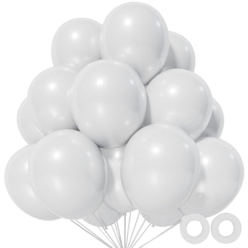 110Pcs White Balloon 12 Inch, White Latex Balloons For Birthday Party Baby Shower Wedding(With 2 Ribbons).